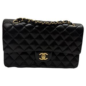 Chanel Medium Classic Double-Flap Shoulder Bag in Black Lamb Leather